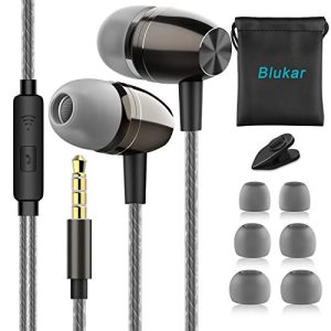 Blukar Auricolari, Ear Auricolari Cuffie Stereo in Metallo con Microfono