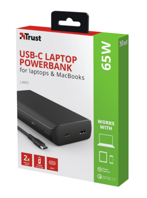 Trust Laro Power Bank 20000 mAh 65 W, Caricabatterie Portatile, Powerbank, Pacchetto Caricatore Portatile per Laptop USB-C, MacBook, Chromebook