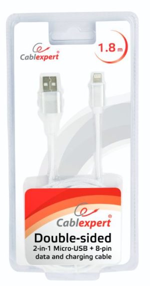 CAVO USB 2IN1 MICRO USB + 8PIN 1.8MT GEMBIRD CCB-USB2AM-MU8P