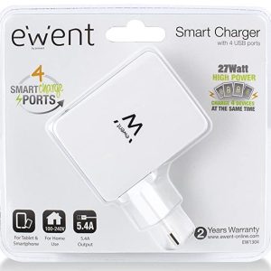 CARICABATTERIA DA RETE 4 PORTE USB UNIVERSALE EWENT EW1304