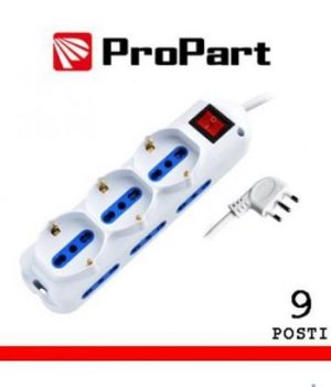 MULTIPRESA 9 PRESE BIPASSO/SCHUKO + INTERRUTTORE PROPART PEM2513-BK