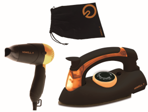 SET DA VIAGGIO ASCIUGACAPELLI + FERRO A VAPORE HOWELL CON BEAUTY CASE HPT1605