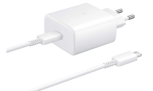Caricabatteria Da Rete Samsung Super Fast Charging 45w Usb-C Ep-Ta845xwegww + Cavo Type-C White.