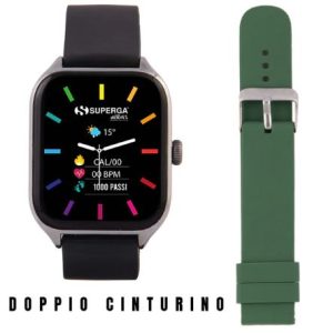 SMARTWATCH SUPERGA SWT-STC009 DARK GRAY CON CINTURINI IN SILICONE NERO/VERDE