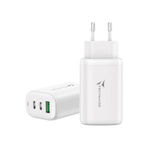 CARICATORE RAPIDO 65W GAN 3 PORTE (2USB-C USB-A) TECHMADE TM-P937-WH
