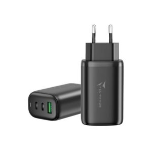 CARICATORE RAPIDO 65W GAN 3 PORTE (2USB-C USB-A) TECHMADE TM-P937-BK BLACK