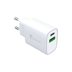 CARICABATTERIA DA RETE FAST CHARGE USB-C + USB-A 20W TECHMADE FAST CHARGE TM-389