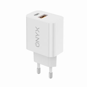 CARICABATTERIA DA RETE RICARICA RAPIDA USB-C + USB-A 20W ONYX CM1 BIANCO