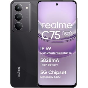 Realme C75 5G Smartphone, 8+256GB, Batteria Titan da 5828 mAh, Chipset Dimensity 6300 5G, Display con Modalità comfort visivo da 120 Hz, Fotocamera AI da 50 MP, Nero