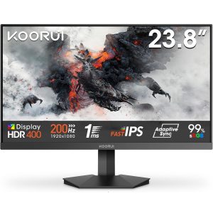 KOORUI G2411P 24 Pollici Gaming Monitor, Full HD 1080p Computer Monitors, Fast IPS, 200Hz, 1ms, HDMI(2.0)*2, Sync Adaptive Tecnologia, VESA (75mm*75mm) Compatibile, Eye Care, Inclinazione Regolabile
