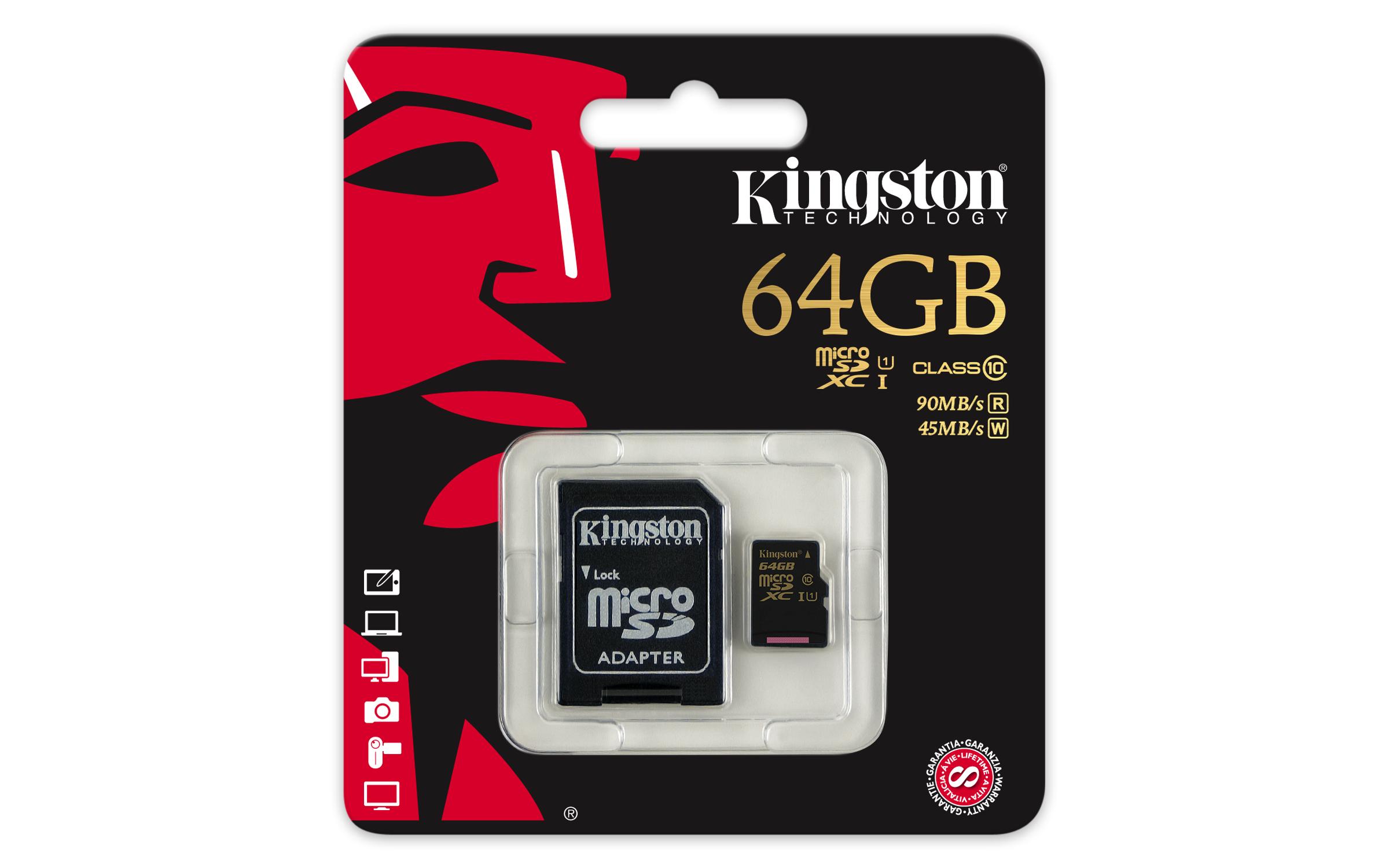 MEMORY CARD MICRO SD/TRANSFLASH 64GB KINGSTON CLASSE 10 SDCA10/64GB