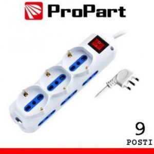 MULTIPRESA 9 PRESE BIPASSO/SCHUKO + INTERRUTTORE PROPART PEM2513-BK