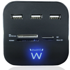 LETTORE CARD CON HUB USB 2.0 A 3 PORTE EWENT EW1044