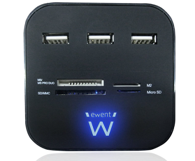 LETTORE CARD CON HUB USB 2.0 A 3 PORTE EWENT EW1044