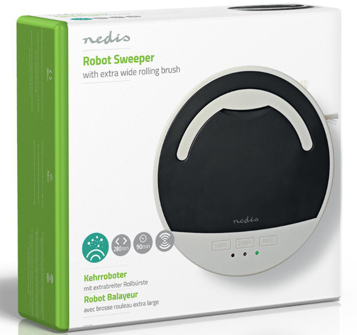 ASPIRAPOLVERE ROBOT NEDIS CON SENSORE ANTIURTO VCRO210BK NERO/BIANCO