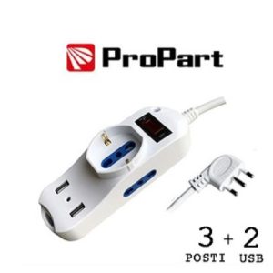 MULTIPRESA 3 PRESE BIPASSO/SCHUKO + USB + INTERRUTTORE PROPART PEM2602-W