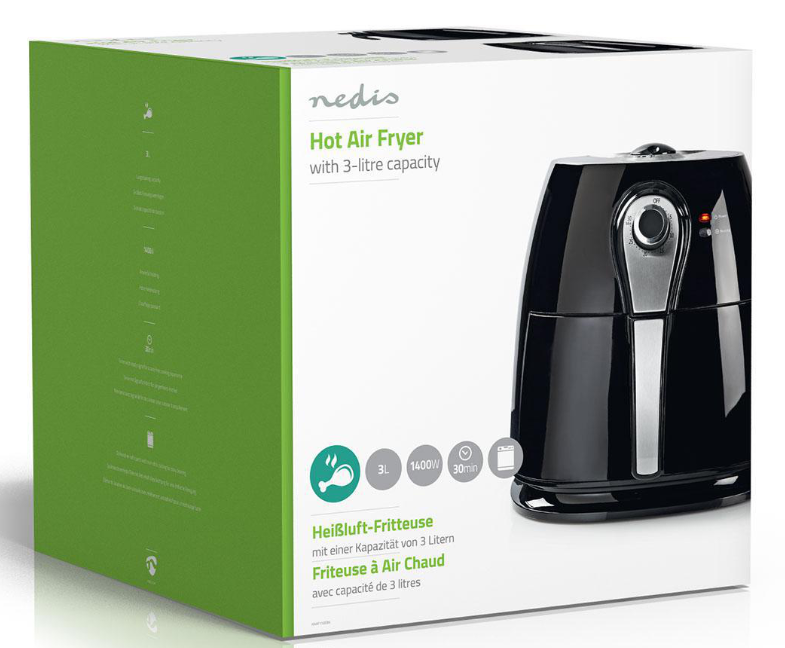 FRIGGITRICE AD ARIA CALDA 3 LT NEDIS CON TIMER E TERMOSTATO 1400W KAAF110EBK