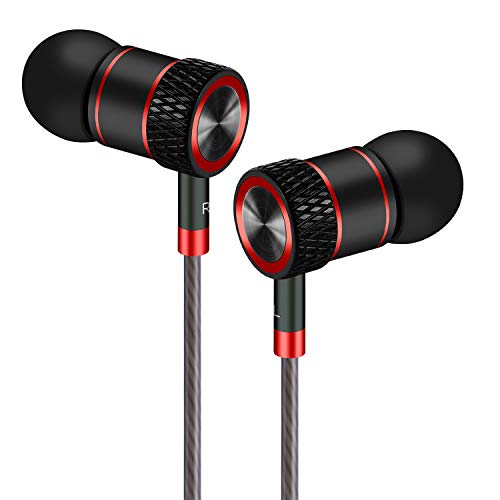 Auricolari,Cuffie ad alta Definizione, isolamento acustico, ottimi bassi progettati per iPhone, iPod, iPad, lettori MP3, Samsung Galaxy, Nokia, HTC, exc. (Nero e rosso)