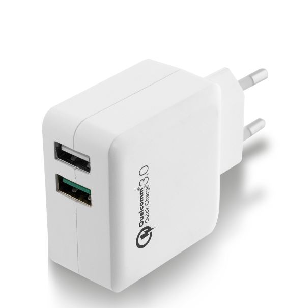 CARICABATTERIA DA RETE 2 PORTE USB UNIVERSALE EWENT QC 3.0 EW1233