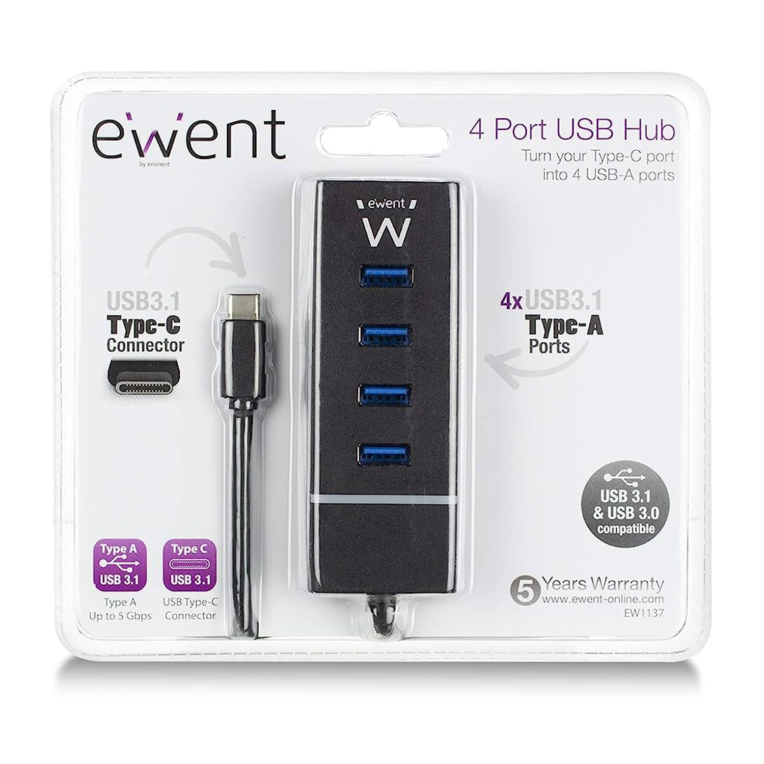 HUB USB TYPE-C 3.1 4 PORTE EWENT EW1137