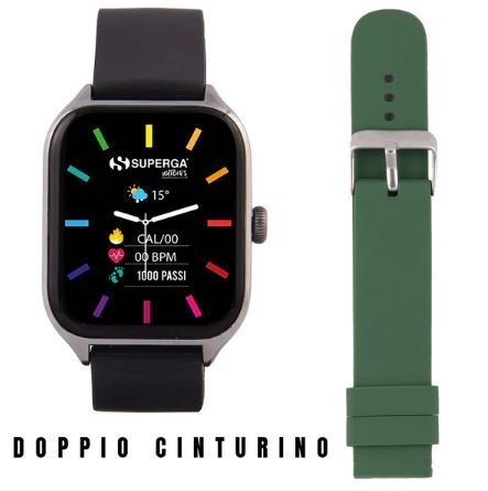 SMARTWATCH SUPERGA SWT-STC009 DARK GRAY CON CINTURINI IN SILICONE NERO/VERDE