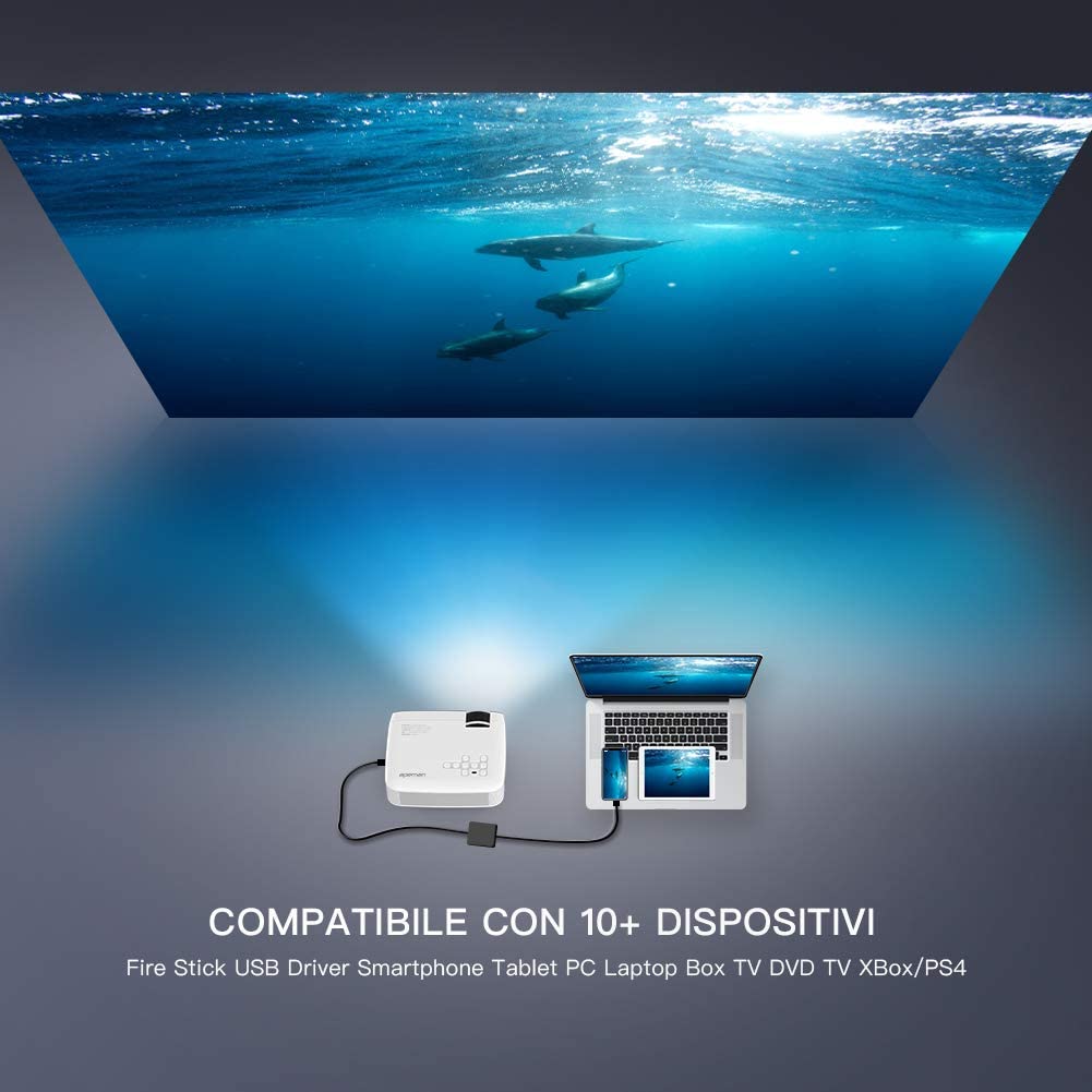 Proiettore APEMAN 4000 Lumen Mini Videoproiettore Portatile Compatibile 1080P - immagine 6