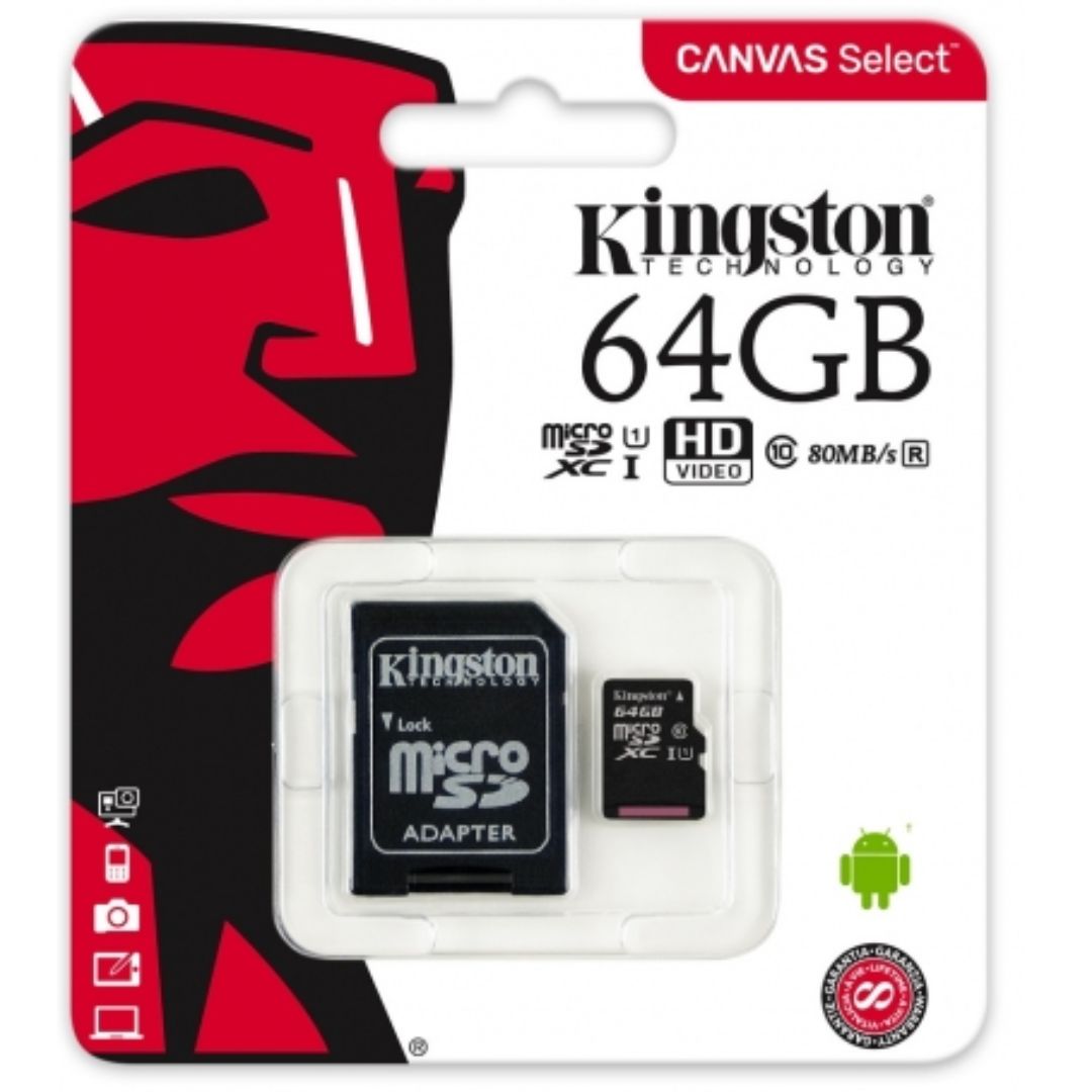 MICRO SD TRANSFLASH 64GB KINGSTON CLASSE 10 SDCS3/64GBSP