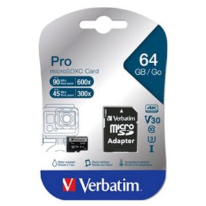 MEMORY CARD MICRO SD/TRANSFLASH PRO 64GB VERBATIM CLASSE 10 U3 47042